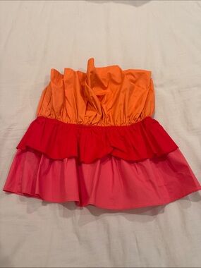 fab'rik Colorblock Tiered Ruffle Crop Top - Orange, Red & Pink
